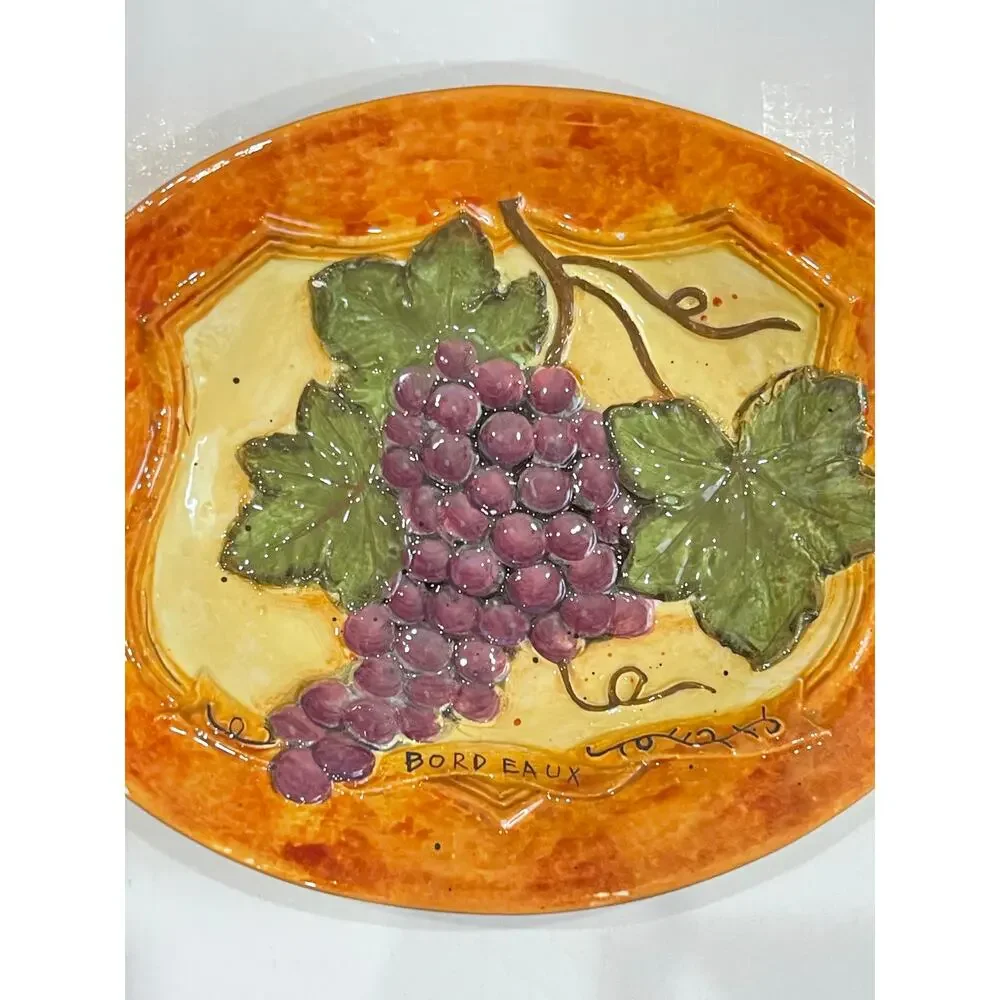 Susan Winget Embossed Red Grape Oval Plate